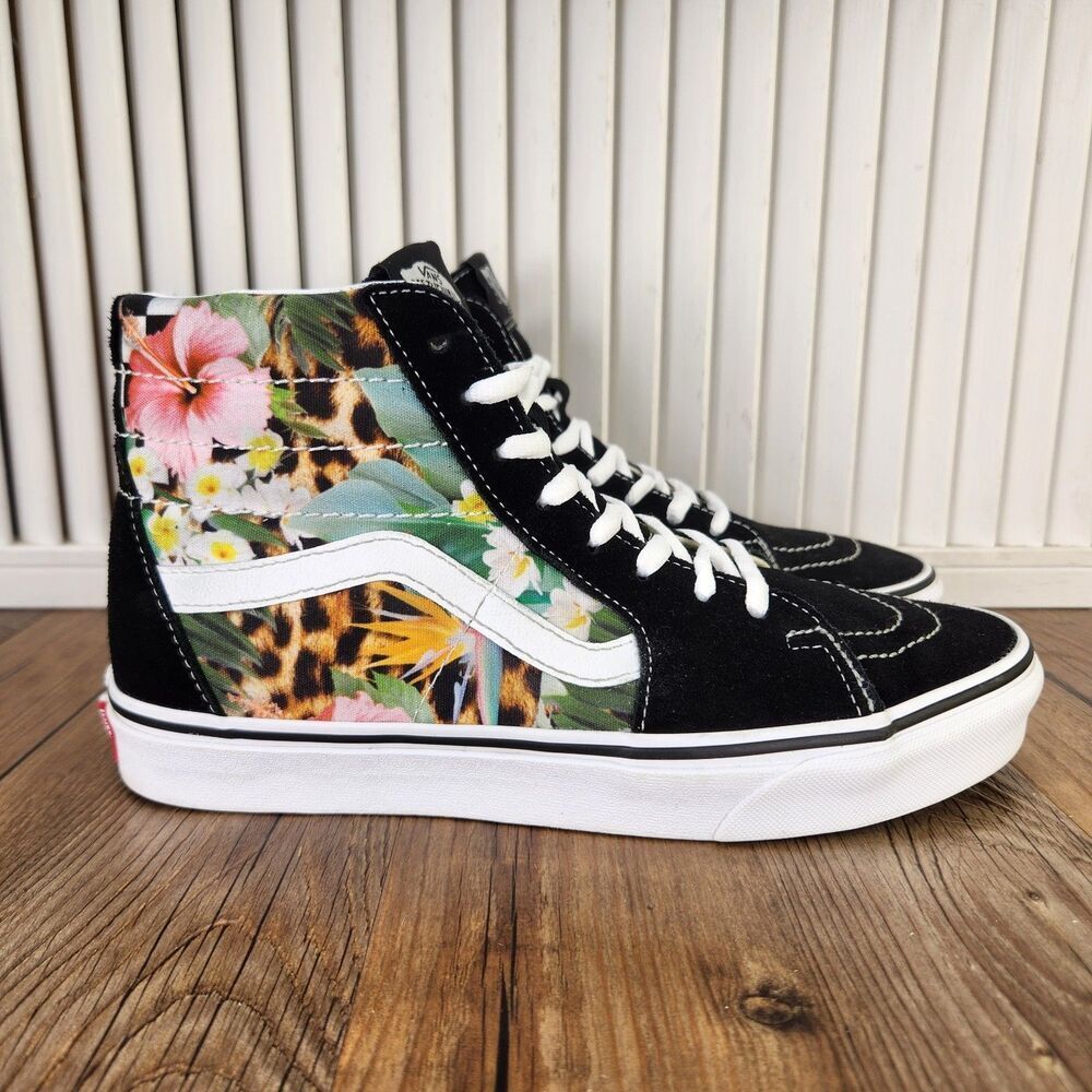 Vans Sk8-Hi Tropical Animal Check Sneakers Womens Sz 9 Black Suede Skater Shoes